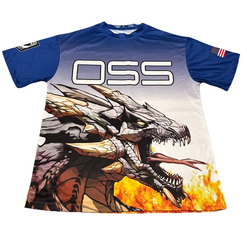 Jersey Dragon Graphic Blue White Large Compass‎ Sports OSS Jensen Fire Breathin